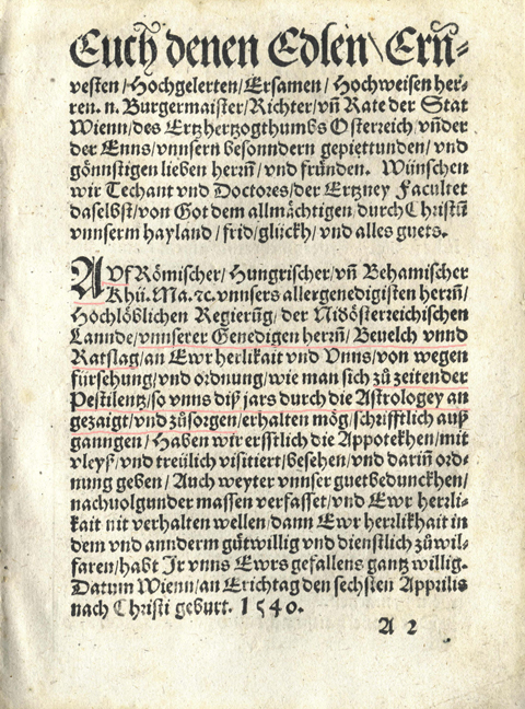 Erste Wiener Infektions-Ordnung vom 6. April 1540